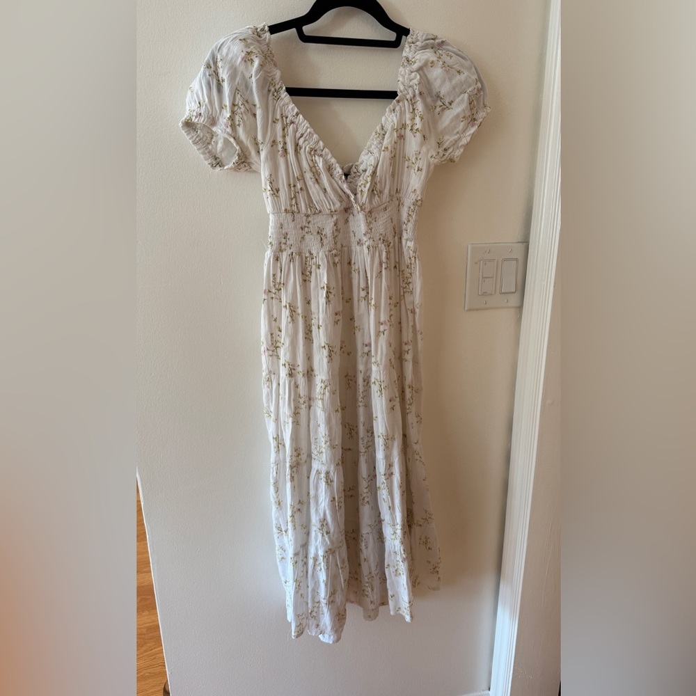 Forever 21 Cream Maxi Dress with Pale Green Floral Print